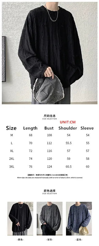 Hehope Spring Summer Men Hole T Shirts Harajuku Hip Hop Long Sleeve Oversized Tshirts Male Korean Fashion Tee Tops Plus Size 3XL