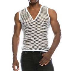 Hehope Tops Summer Fashion New Man Sling Round Neck Sleeveless Breathable Mesh Men's Clothing Hollow Loose Tank Tops