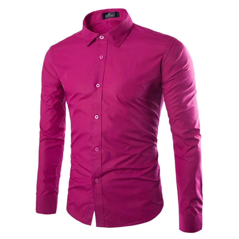 Hehope 14 Colors Solid Color Men's Fashionable Candy Color Shirt Men's Casual Long Sleeve Shirt for Men