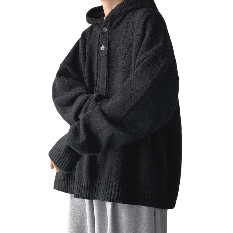 Hehope Hooded Sweater Men's in Winter Thickened Korean and Japanese Lazy Style Retro Knit Sweater Loose and Luxurious Jacket