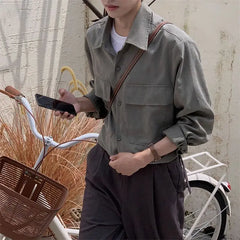 Hehope 2024 Spring New Japanese Style Shirt Men Long Sleeve Button Lapel Texture Loose Korean Fashion Casual Solid Color Shirts for Men