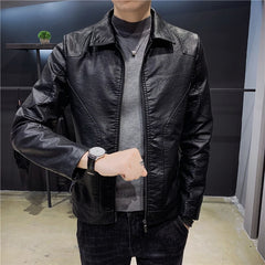 Hehope Fashion Men Coat Leather Jackets Stand Collar Casual Fleece Thicken Motorcycle PU Jacket Warm Leather Men Brand Clothing