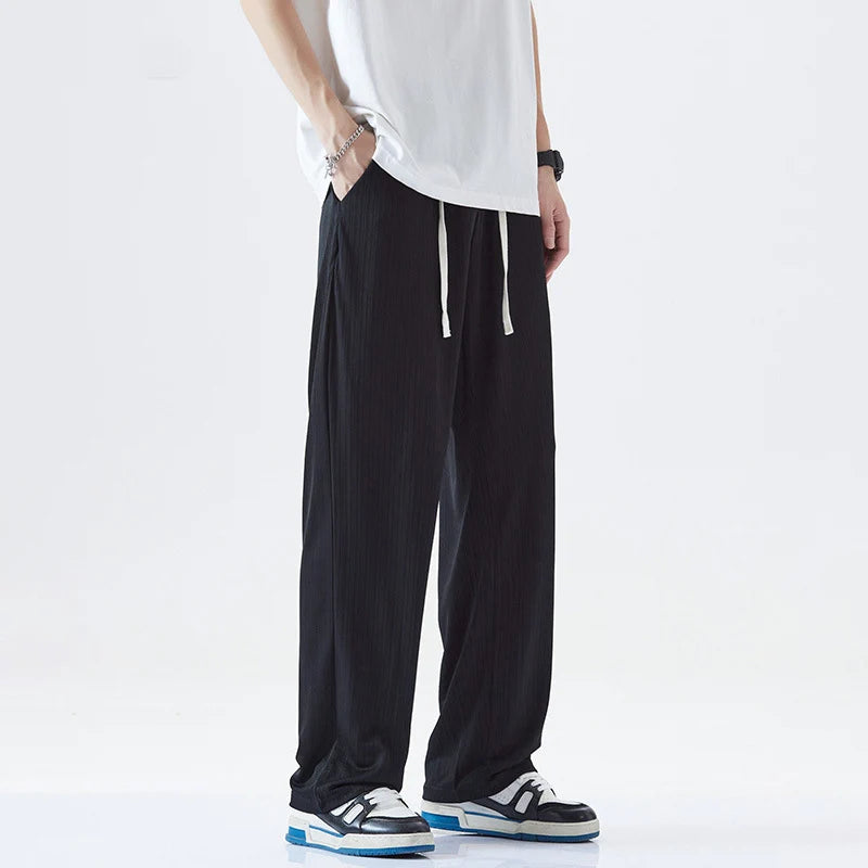 Hehope Brand Fashion Thin Casual Pants Man 2024 New Drawstring Mid Rise Cooling Mens Summer Trousers Japan Casual Men Clothes