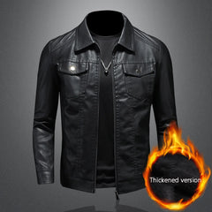 Hehope Men's Lapel Leather Jacket Autumn Oversized Slim Motorcycle Riding Suit Winter Thickened PU Leather Waterproof Work Clothes