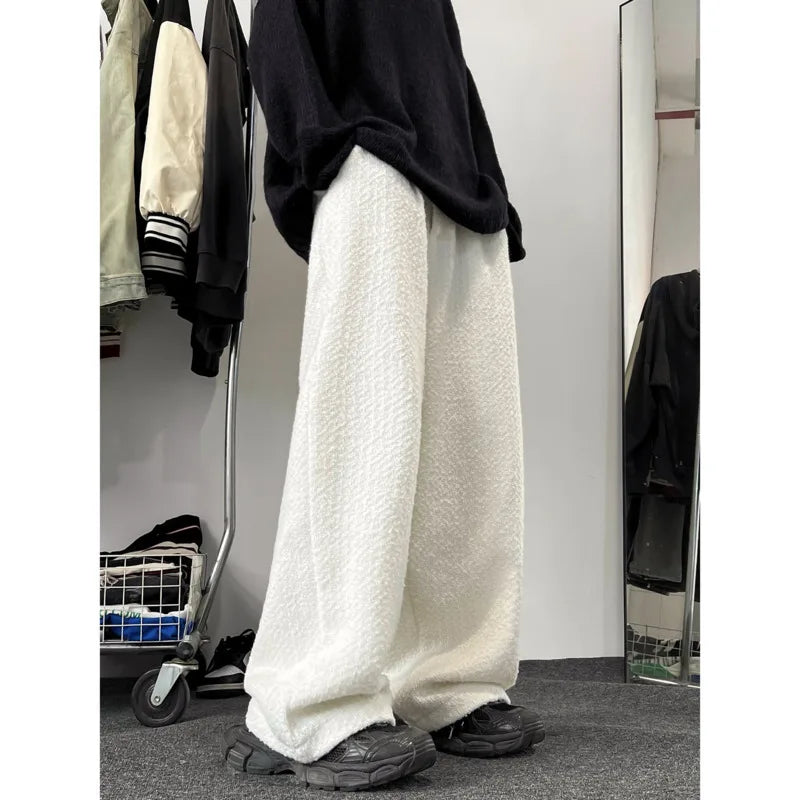 Hehope Winter Woolen Pants Men Warm Fashion Retro Straight Pants Men Oversized Streetwear Loose Wide Leg Pants Mens Trousers M-2XL