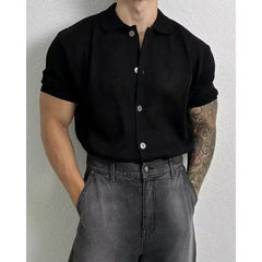 Hehope Summer New Men Clothing Short Sleeve Knitted Polo Shirt for Men Solid Color Niche Casual Slim Fit Lapel Button Men T Shirt