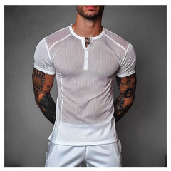 Hehope Casual Mesh White Men's T-shirt Top Men's Sexy See-through Polo Shirt Sports Quick Drying T-shirt Vest  Summer Mesh Men's Vest