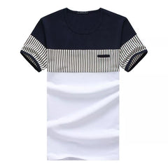 Hehope 95% Cotton 5% Spandex Man Stripe T Shirt Short Sleeves Summer Navy Blue White Quality Round Neck Male Fashion O-Neck Men T-Shirt