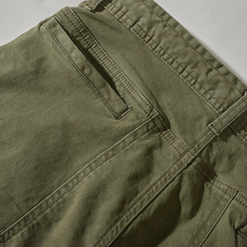 Hehope Summer Army green cargo shorts men's fashion multi-pocket outdoor cotton elastic woven n-style retro casual pants