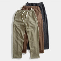 Hehope Heavyweight Autumn Loose Straight-Legged Jogger Pants Men's Elastic Waist Casual Slacks Thick Sporty Trousers