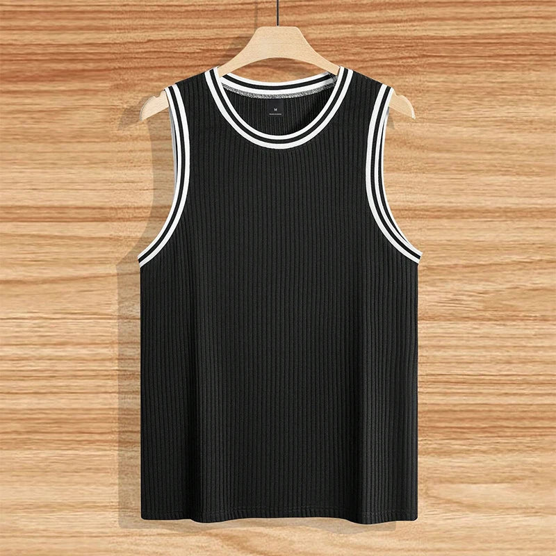 Hehope Casual Striped Patchwork Ribbed Tank Tops Mens Sports Training Breathable Slim Fit Sleeveless Camisoles Summer Fashion Men Vest