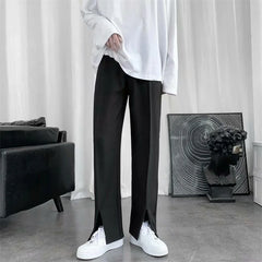 Hehope Spring/Summer Black Suit Pants Men Fashion Society Mens Dress Pants Korean Loose Straight Pants Mens Office Formal Trousers