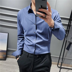 Hehope High Quality Summer Long Sleeve Striped Shirts For Men Clothing Simple Luxury Slim Fit Business Casual Formal Wear Blouses S-4XL