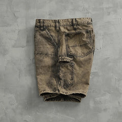 Hehope Heavy Wash Cargo Shorts Men Retro Mud Gray to Do Old Straight Leg Trousers American Casual All-in-one Five-minute Pants