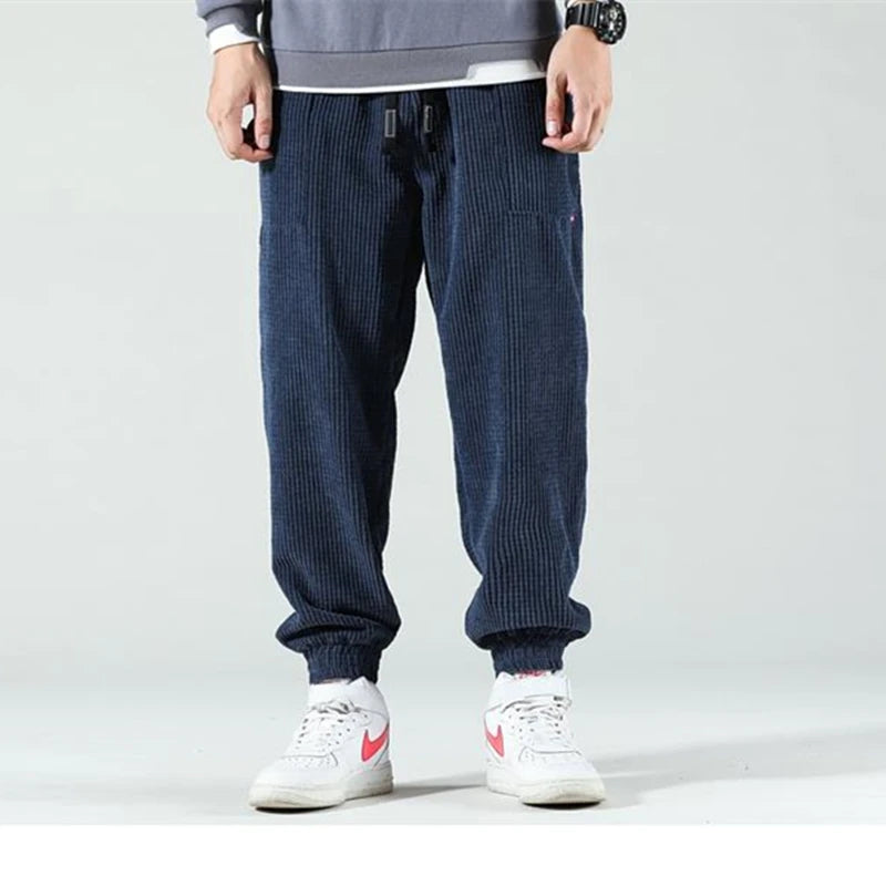 Hehope Autumn and winter trend men's corduroy corduroy pants Japanese Waffle loose casual pants long pants