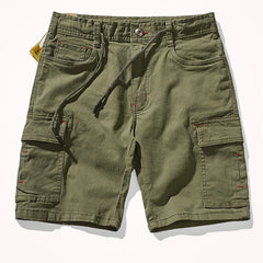 Hehope Summer Army green cargo shorts men's fashion multi-pocket outdoor cotton elastic woven n-style retro casual pants