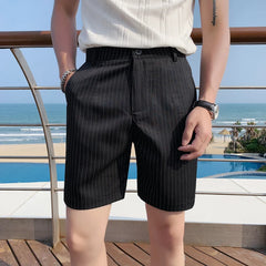 Hehope Mens Striped Shorts Summer British Style Slim Five-point Trousers High Quality Fashion Casual Trend Mens Clothing Shorts