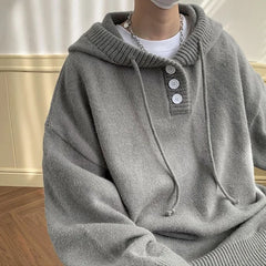 Hehope Men Hooded Sweater Spring and Autumn Seasons Japanese Vintage Lazy Coat Male Wearing Hat Knit Casual Fashion  Loose Sweater Top