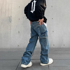 Hehope Cargo Jeans Men Big Pocket Loose Autumn Vaqueros Pantalones Hombre Streetwear Casual Blue Trousers Y2k Baggy Winter Denim Pants