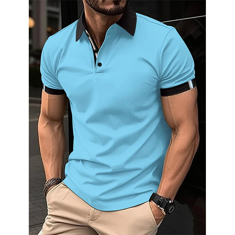 Hehope Summer New Loose Casual Patchwork Polo-neck Tee Male Simple All-match Pulllovers Top Hombre Short Sleeve T-shirt Men's Clothing