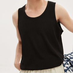 Hehope Streetwear Mens Camisoles Knitwear Summer Sleeveless Casual Ribbed Knit Tank Tops Men Trendy Simple Solid Color Knit Vest Male