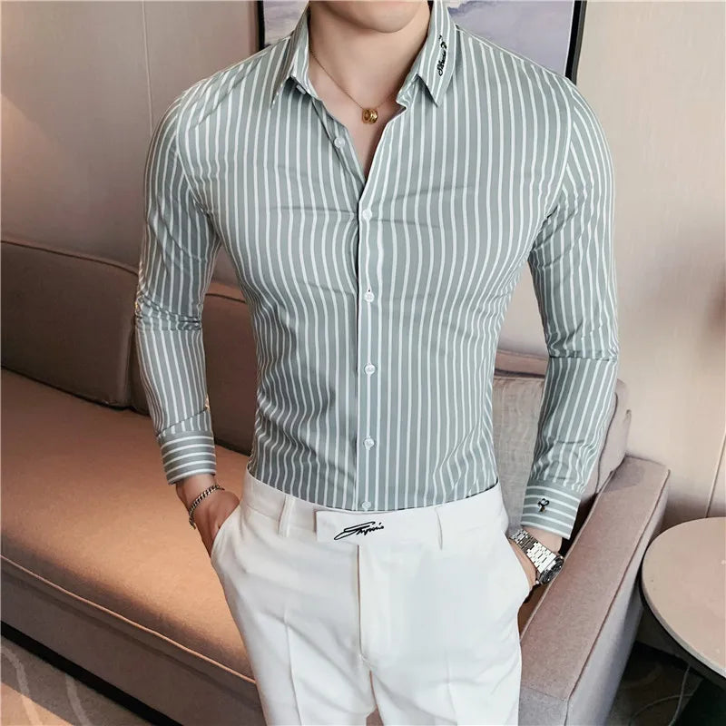 Hehope British Style Men Long Sleeved Shirt 2024 Autumn Anti-wrinkle Soft Solid Casual Elastic Slim Fit Camisas Y Blusas Men Clothing