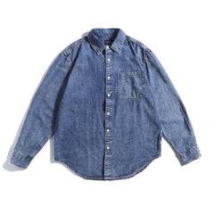 Hehope spring new Japanese retro 100% cotton denim long-sleeved shirt simple loose casual washed coat