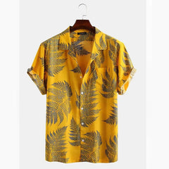 Hehope New Summer Men's Hawaiian Shirts Maple Leaf Print Turn-down Collar Shirts For Men Button-up Short Sleeve Tops Trend Men Clothes