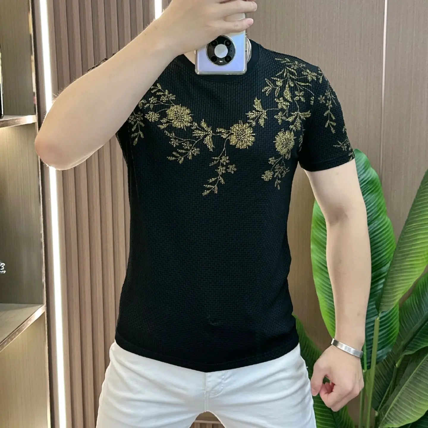 Hehope Luxury Floral Print T-shirts Men Short Sleeve T-shirt Summer Ice Silk Breathable Casual Social Round Neck Tee Tops M-5XL