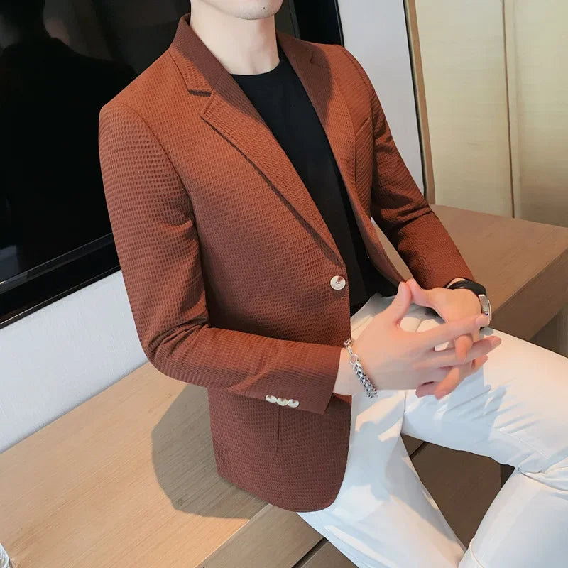 Hehope Male Casual Suit Jackets Blazer for Men Wedding Slim Fit Outwear Oversized Single Breasted Blazers Elegant Luxury Coats Korean