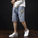 Hehope Gray Ripped Male Denim Shorts Korean Fashion Fitted Summer Y2k with Free Shipping Baggy Distressed Jorts Men's Short Jeans Pants