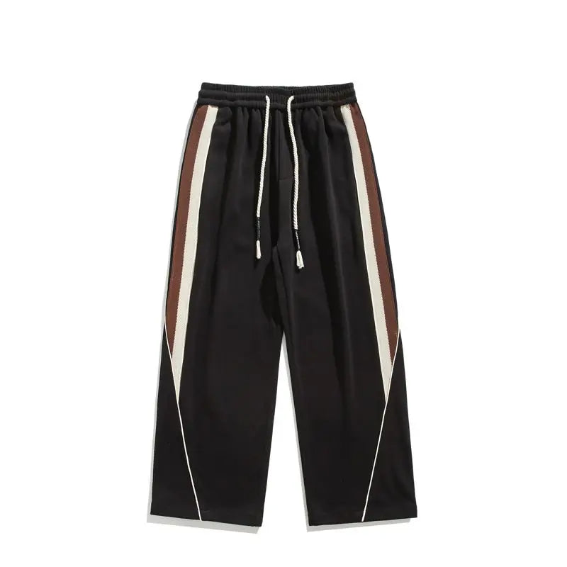 Hehope Autumn New Contrast Stripe Spliced Sports Pants Solid Drawstring Pocket American High Street Loose Wide Leg Casual Trousers