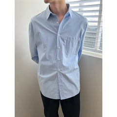 Hehope Blue White Long Sleeved Shirt Men Fashion Social Mens Dress Shirt Korean Loose Casual Shirts Mens Office Formal Shirt M-2XL