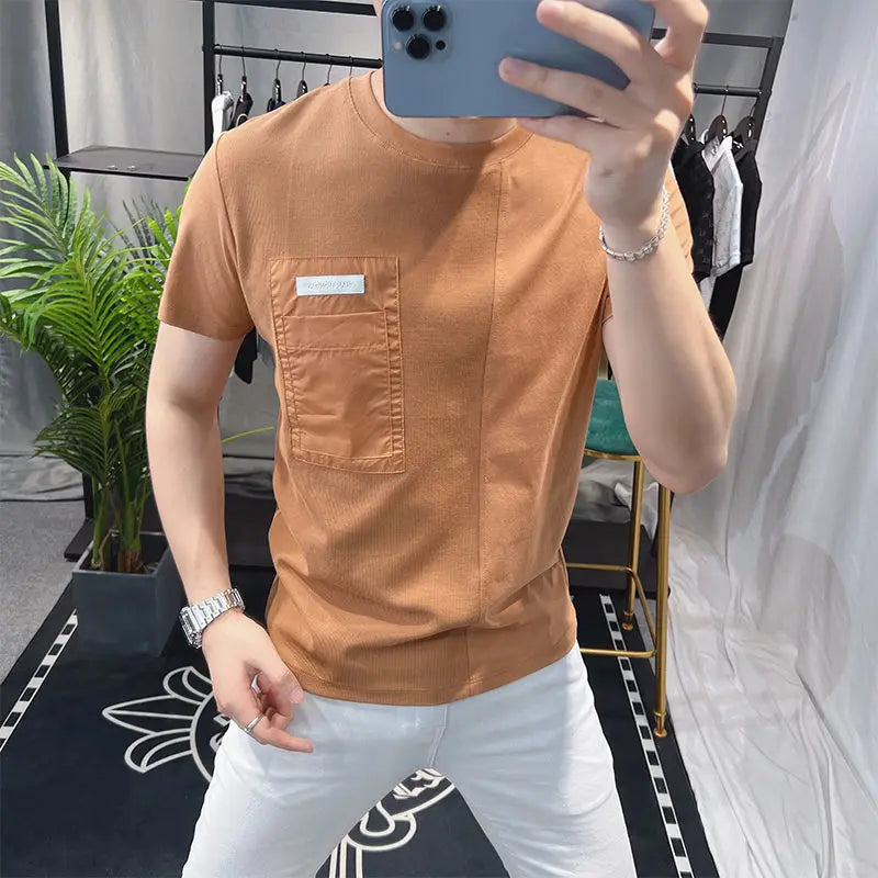 Hehope Fashion O-Neck Spliced Pockets Short Sleeve T-Shirt Men's Clothing Summer New Oversized Casual Pullovers Korean Tee Shirt