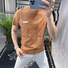 Hehope Fashion O-Neck Spliced Pockets Short Sleeve T-Shirt Men's Clothing Summer New Oversized Casual Pullovers Korean Tee Shirt