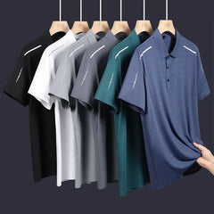 Hehope High-quality Premium ice silk breathable polo shirt Men's short-sleeved summer trend  T-shirt  Men's Business Casual Polo Shirt