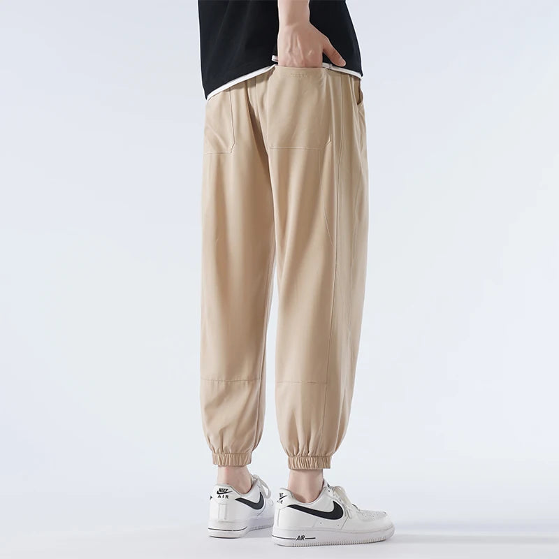 Hehope New Youth Fashion Versatile Ice Silk Elastic Quick Drying Sports Haren Pants Spring Summer Men'S Casual Loose 9-Point Trousers