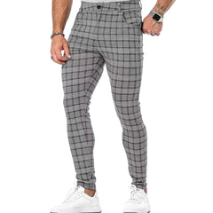 Hehope Sportswear Mens Slim Pants Spring Fall Fashion Plaid Printing Fitness Skiny Leggings Jogger Trousers Men Casual Streetwear