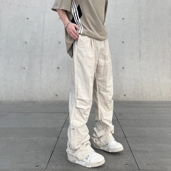 Hehope Baggy Cargo Pants Men Y2k Streetwear Bright White Straight-leg Autumn Elastic Waist Wide Leg Casual Oversized Stacked Trousers