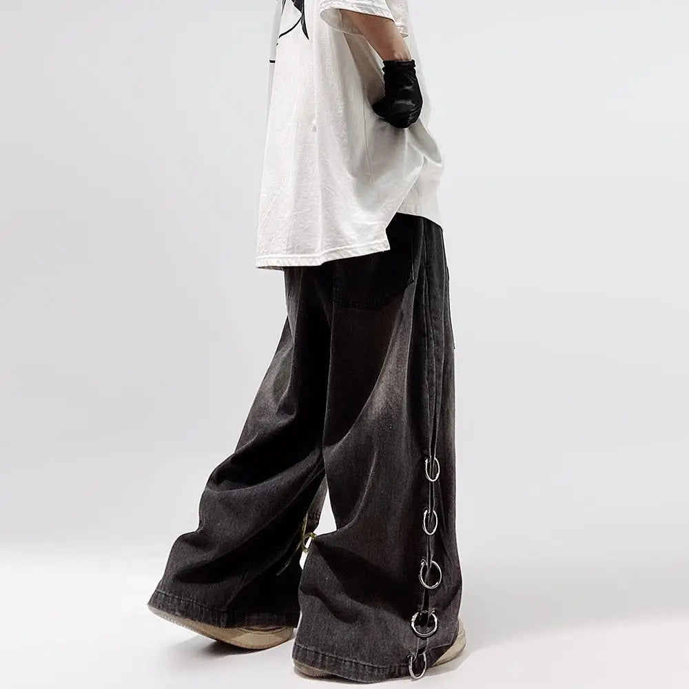 Hehope  American Style Oversized Pocket Retro Baggy Jeans Men Y2k Hip Hop Punk Wide Leg Straight Overalls Black Denim Pants Streetwear