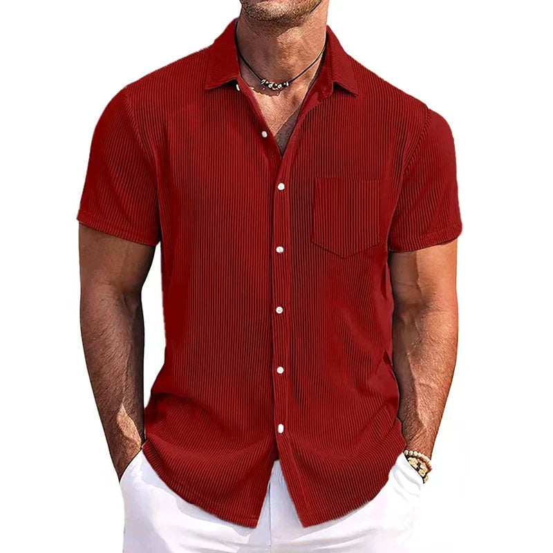 Hehope Men's Shirts Solid Stripe Pattern Luxury Elegant Casual Hawaiian Shirt For Male Fashion Loose Comfortable Short Sleeve Clothes