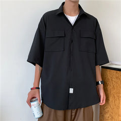 Hehope Men's Solid Color Cargo Shirts Summer Fashion Pockets Short Sleeve Shirt Men Casual Oversize Tops Male Clothing