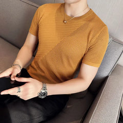 Hehope Men's Short Sleeve T-shirt Summer Thin High Elastic Slim Fit Knit Tee Shirts Tops O Neck  Solid Casual Fashion Men Clothing