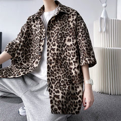 Hehope Leopard Printed Shirt Men Loose Breathable Men's Shirts Summer Male Shirt High Street Casual Short Sleeve Tops