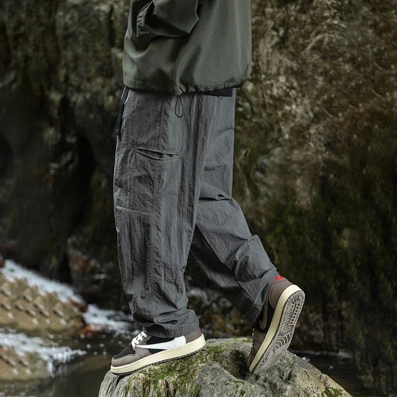 Hehope Autumn Cargo Pants Men 2024 100% Nylon Safari Style Solid Double Side Pockets Men Pants Outdoors Tourism Men Clothes