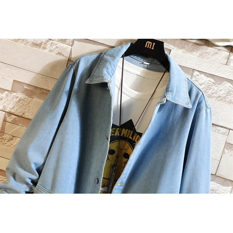 Hehope M-5XL Long Style High Street Men Trench Coat Washed Retro Blue Black Denim Jacket Spring Autumn Outerwear Vintage Jackets man