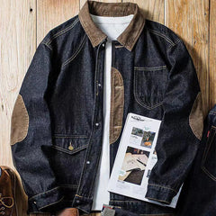 Hehope Vintage Denim Jackets Men Retro Cargo Jacket Coats Outerwear Coat for Men Distressed Streetwear Japanese Patchwork