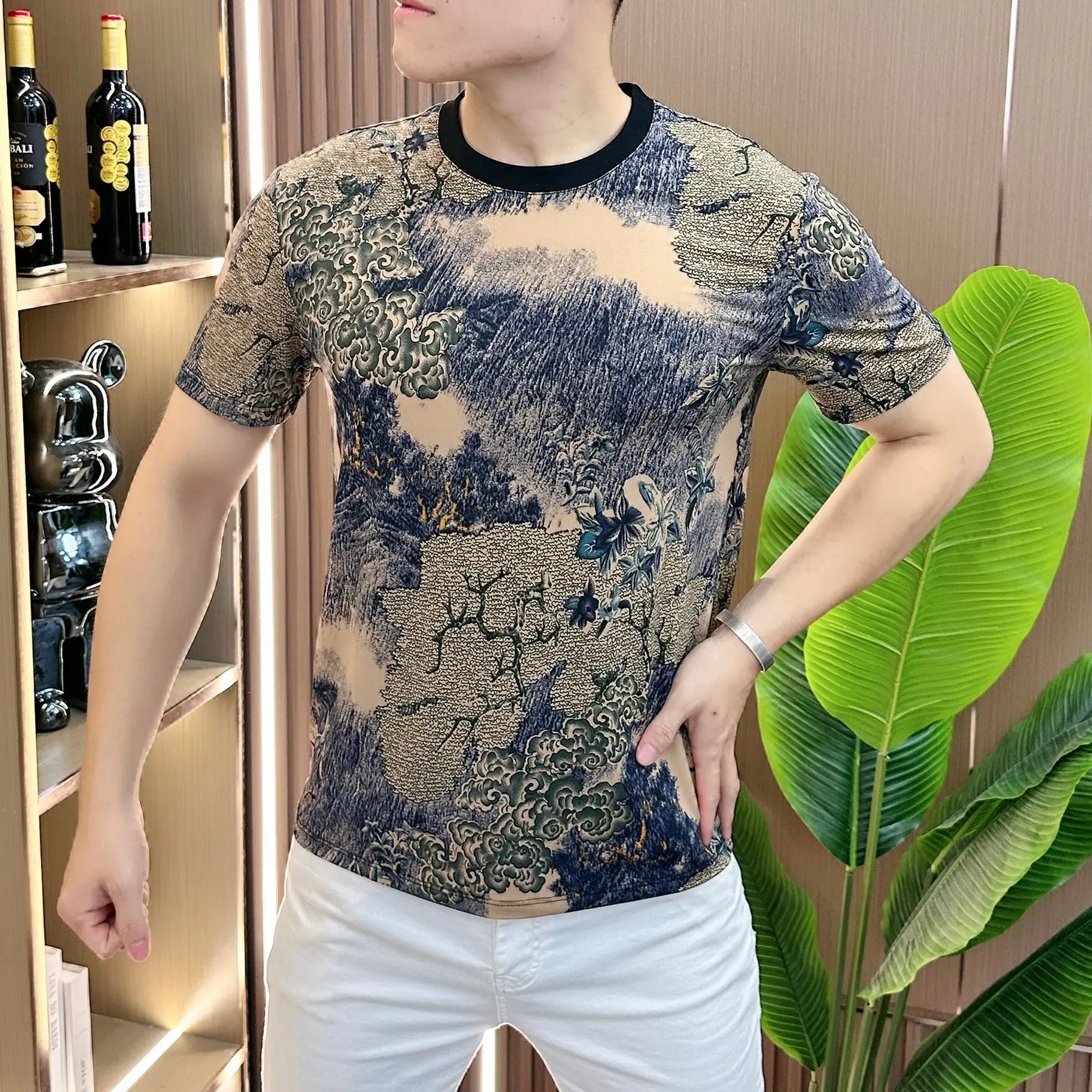 Hehope Chinese Style Printed Men's T-shirt Summer Short Sleeve O-neck Casual Tshirts Fashion Business Streetwear T Shirt M-5XL