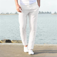 Hehope Men's Cotton Linen Pants Male Autumn New Breathable Solid Color Linen Trousers Fitness Streetwear S-3XL