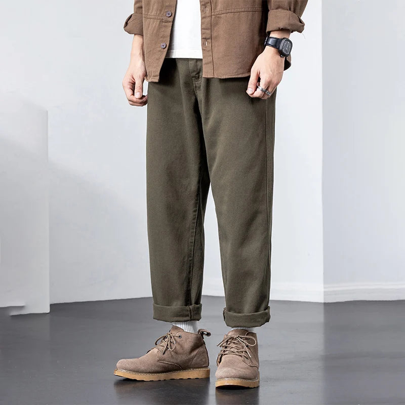 Hehope 2024 Autumn New Khaki Cargo Pants Men Casual Straight Leg Mid Rise Baggy Cotton Men Pants Japan Style Streetwear